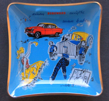Borgward Ashtray 1956 "Einen Borgward muesste man haben" glas (10401)